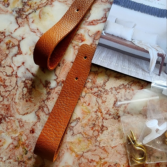 Navy Sheer Curtain Set with Wooden Tiebacks & Leather Curtain Rod Holders - Picture 7 of 9